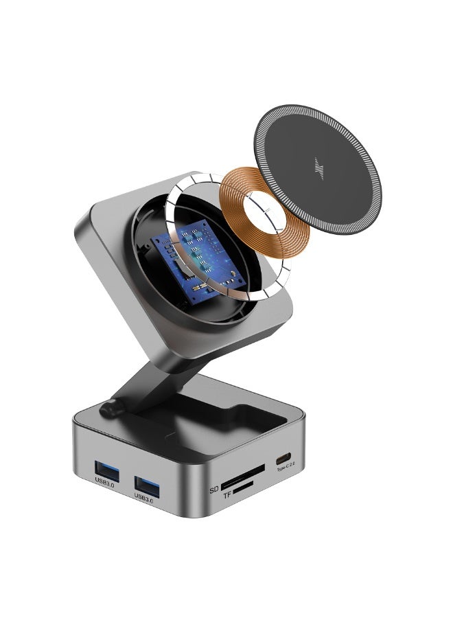 محطة إرسال وشحن لاسلكي ماج سيف 10 في 1 - منفذ USB-C بقوة 100 واط، HDMI، منفذ إيثرنت LAN، وقارئ بطاقات SD/TF - لون رمادي غامق (Gunmetal) - Image 4