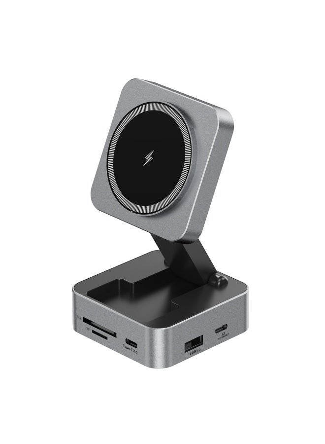 محطة إرسال وشحن لاسلكي ماج سيف 10 في 1 - منفذ USB-C بقوة 100 واط، HDMI، منفذ إيثرنت LAN، وقارئ بطاقات SD/TF - لون رمادي غامق (Gunmetal) - Image 1