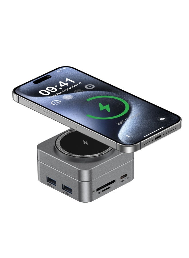محطة إرسال وشحن لاسلكي ماج سيف 10 في 1 - منفذ USB-C بقوة 100 واط، HDMI، منفذ إيثرنت LAN، وقارئ بطاقات SD/TF - لون رمادي غامق (Gunmetal) - Image 3