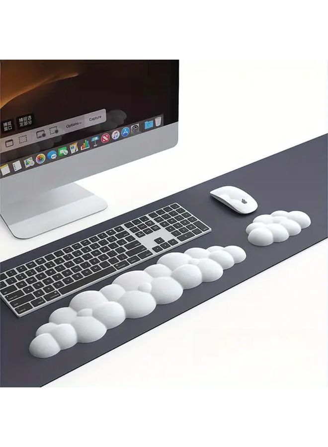 Short White Cloud Shape Foam Wrist Rest With Silicone Mouse Pad - Image 1