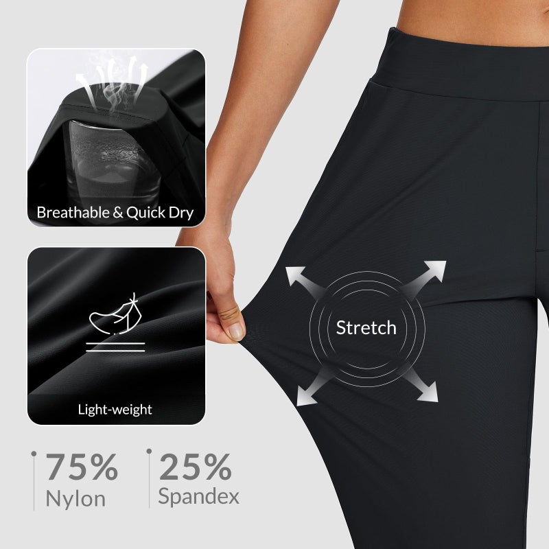 baleaf Womens Travel Pants Petite Stretch with Zipper Pockets Golf Ankle Dress Work Business Casual Slacks Black S - Image 3