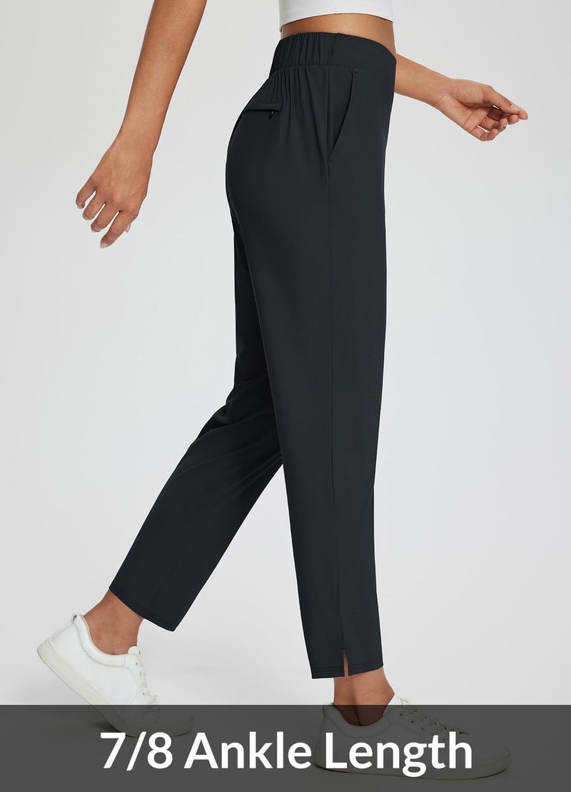 baleaf Womens Travel Pants Petite Stretch with Zipper Pockets Golf Ankle Dress Work Business Casual Slacks Black S - Image 5