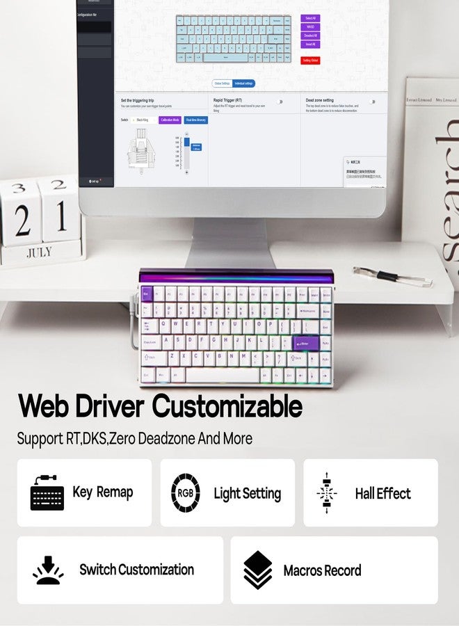 EPOMAKER Aula Hero84 HE Wired Hall Effect Keyboard with RGB Lightbox, 0.01mm Adjustable Actuation, 8KHz Polling, 0.125ms Latency, Snap Key, SOCD, Magnetic Gaming Keyboard (White&Purple) - Image 5