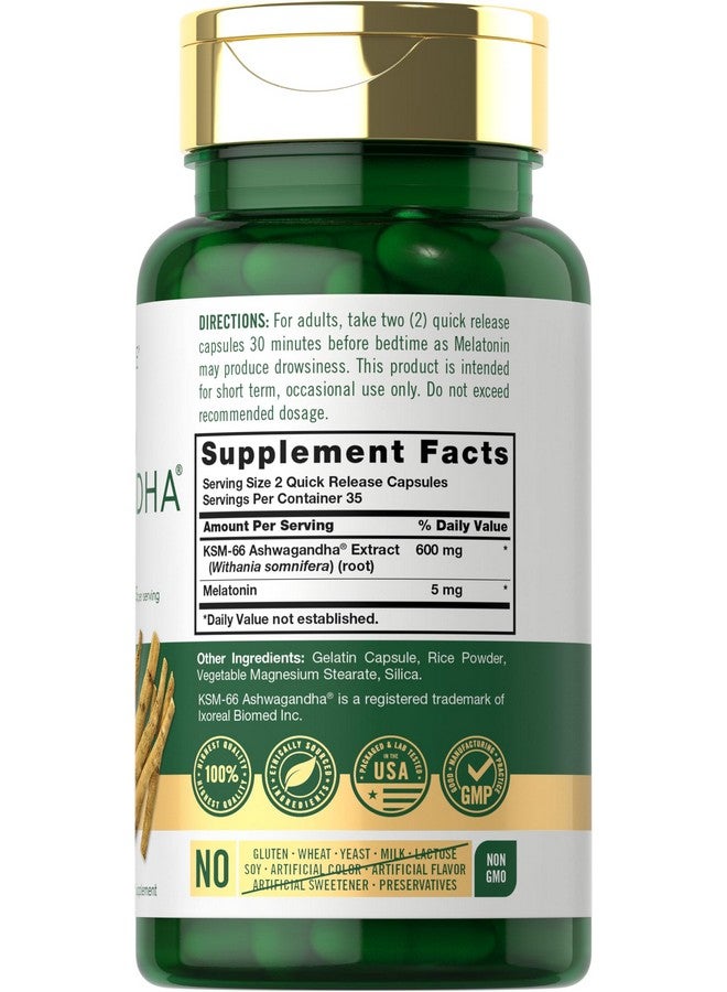 CARLYLE Carlyle KSM-66 Ashwagandha Capsules 600mg | 70 Count | with Melatonin 5mg | Potent Complex | Non-GMO, Gluten Free  - Image 2
