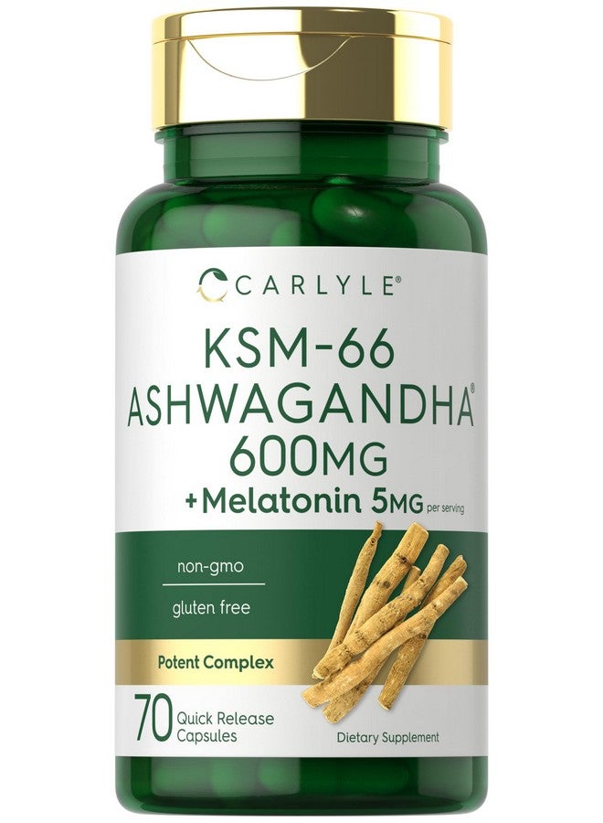 CARLYLE Carlyle KSM-66 Ashwagandha Capsules 600mg | 70 Count | with Melatonin 5mg | Potent Complex | Non-GMO, Gluten Free  - Image 1