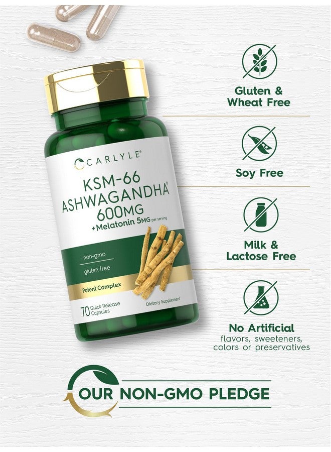 CARLYLE Carlyle KSM-66 Ashwagandha Capsules 600mg | 70 Count | with Melatonin 5mg | Potent Complex | Non-GMO, Gluten Free  - Image 4
