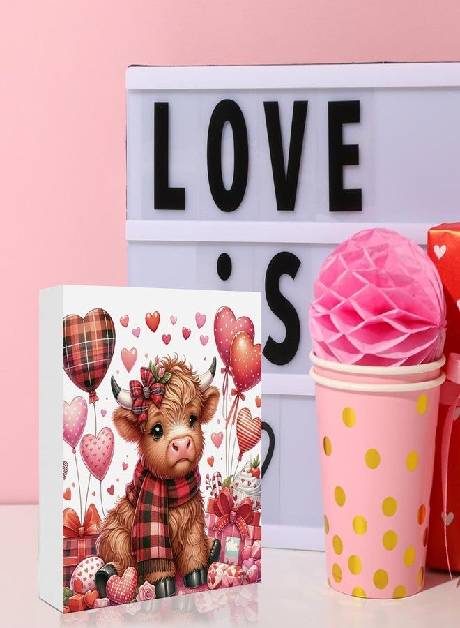 FXEFXE Valentines Day Decorations, Valentines Day Gifts for Her Him, Gift for Boyfriend Girlfriend, Heart Baby Highland Cow Anniversary Wooden Box Sign Husband Wife Home Office Bedroom Desk Decor - Image 4