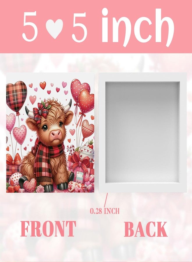 FXEFXE Valentines Day Decorations, Valentines Day Gifts for Her Him, Gift for Boyfriend Girlfriend, Heart Baby Highland Cow Anniversary Wooden Box Sign Husband Wife Home Office Bedroom Desk Decor - Image 2
