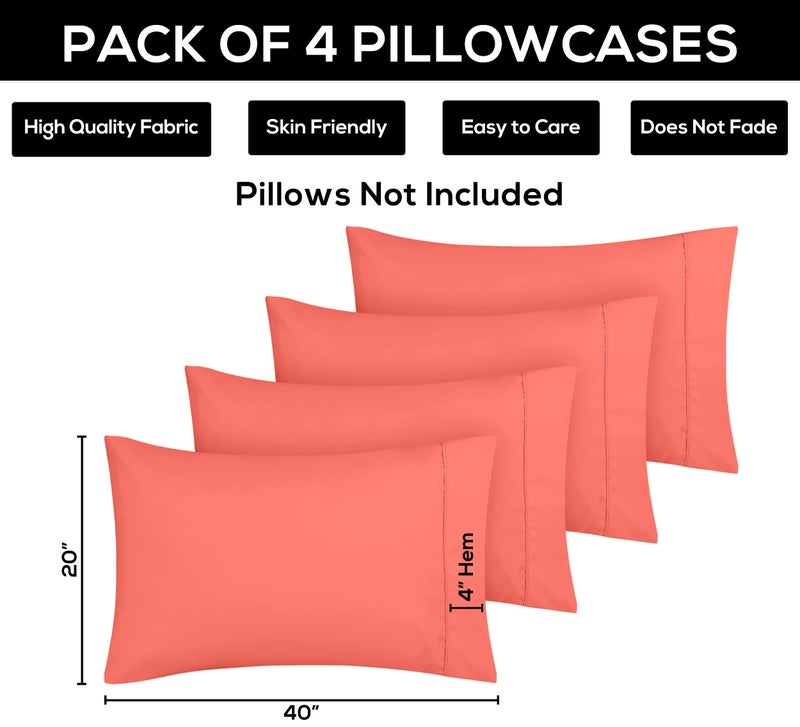 Utopia Bedding King Pillow Cases - 4 Pack - Envelope Closure - Soft Brushed Microfiber Fabric - Shrinkage and Fade Resistant Pillow Covers King Size 20 X 40 Inches (King  Coral) - Image 3