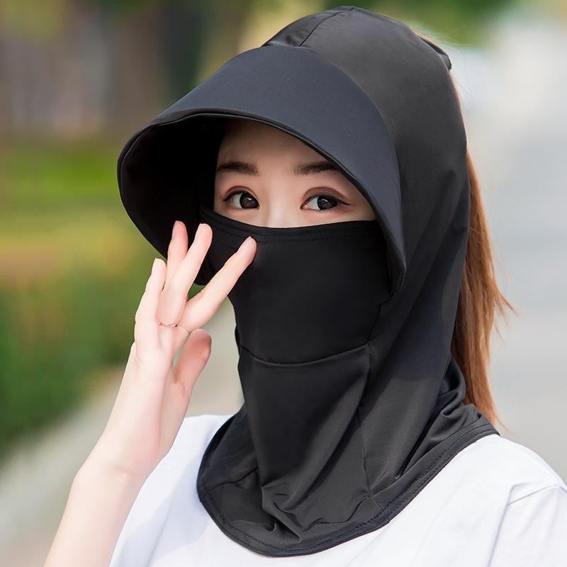 قبعة شمسية نسائية من الحرير الجليدي مع غطاء رقبة، حافة كبيرة، حماية من الأشعة فوق البنفسجية - Image 2