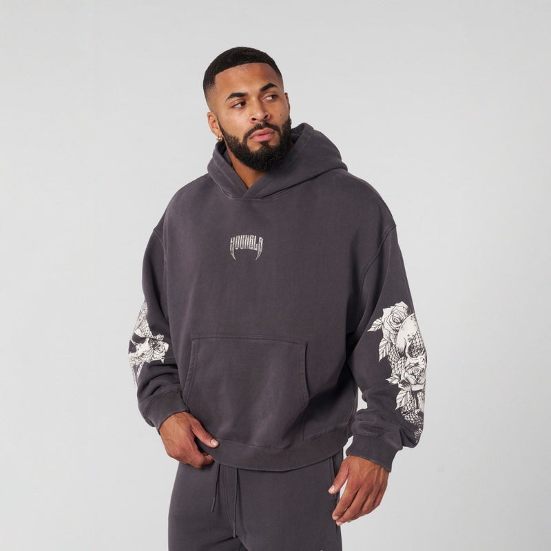 Generic YOUNGLA American Retro Fashion Brand Mens Hooded Sweater Autumn and Winter New Sports Fitness Running Training Hoodie Graphite color