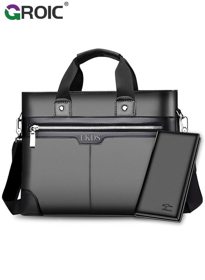 GROIC Leather briefcases Laptop Messenger Bags for Men,Computer Shoulder Bag Professional Office Satchel for Work Business,Shoulder Handbags with Wallet - Image 1