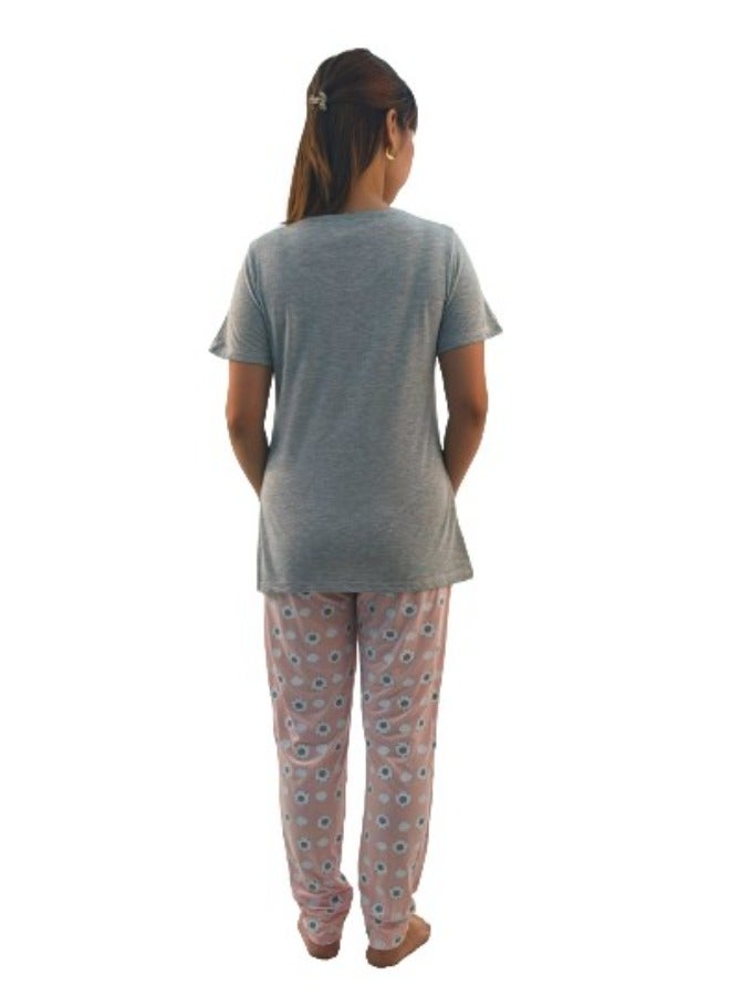 JOANNA JOANNA Women's Life Is Better With A Sheep Print Short Sleeve Shirt & Long Pants Pajama Set, Pink/Grey - Image 4
