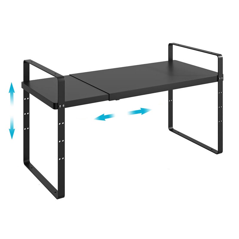 iPEGTOP Expandable Cabinet Storage Shelf Organizer Rack, Heavy Duty Cupboard Stand Spice Rack Adjustable Height Pantry Garage Shelf Space Riser for Counter Kitchen Organization, Black, 1 Pack - Image 1