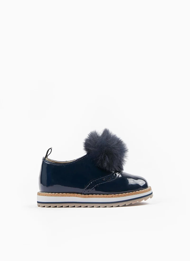 Zippy Patent Shoes with Pompom for Baby Girls, Dark Blue