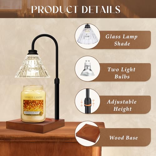 MAKYTWOW Candle Warmer Lamp with Dimmer 2H4H8H Timer Compatible with Yankee Candle Large Jar Candle Home Decor Gift for her Birthday Gift for mom Home Scented Jar Candles Heater Black Wood - Image 3