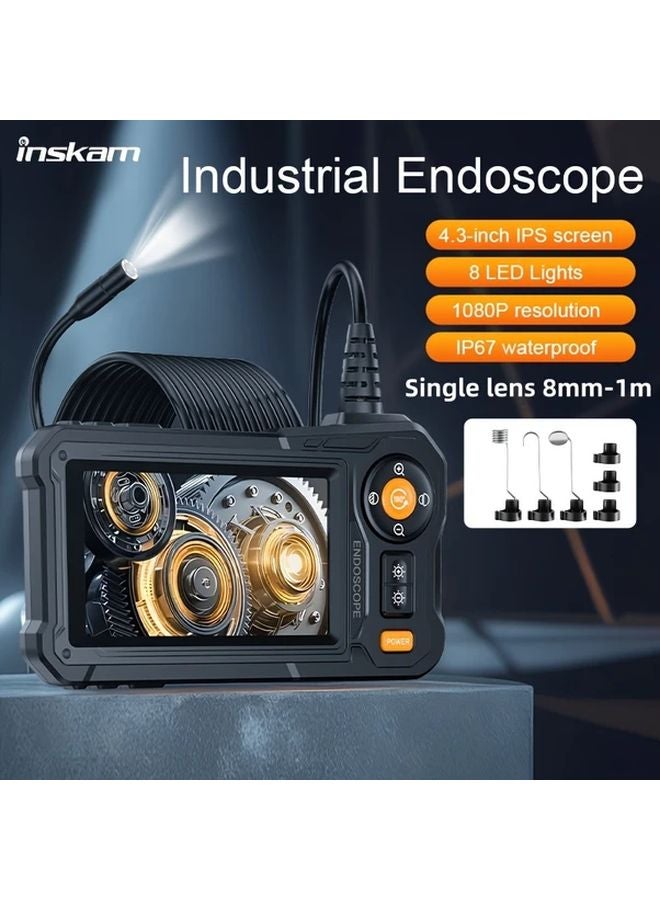 Inskam 4.3 Inch 1080P Industrial Endoscope 8mm Camera 8 LED Lights USB Power - Image 1