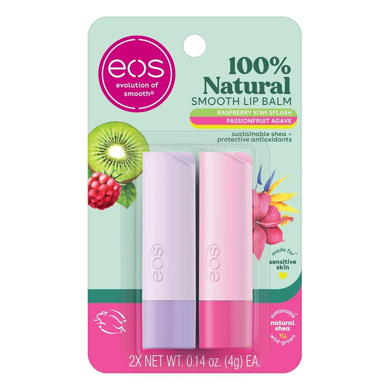 eos 100 Natural Lip Balm Raspberry Kiwi Splash  Passionfruit Agave AllDay Moisture Lip Care Products 014 oz 2Pack