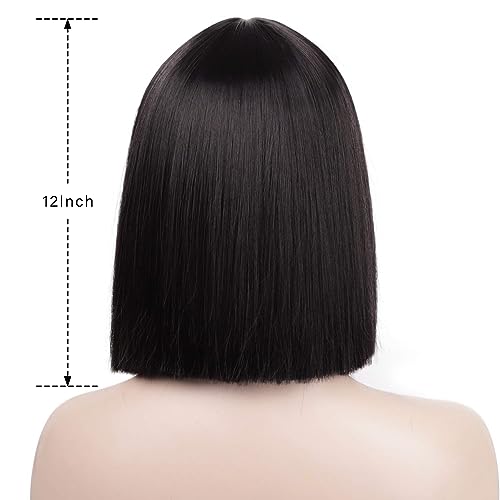 ENTRANCED STYLES Black Bob Wig with Bangs, Short Black Wig for Women Straight Bob Wigs Heat Resistant Synthetic wig Mia Wallace Cleopatra Cospaly Daily Party Use 12” - Image 5