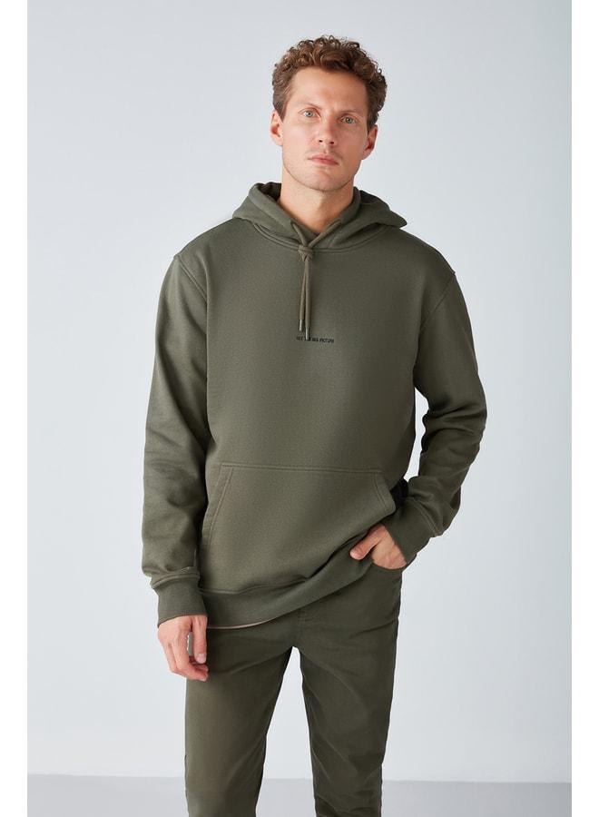 GRIMELANGE Epic Men's Egg‑Pattern Fabric Hooded Cord Regular Fit Embroidered Khaki Sweatshirt. - Image 1