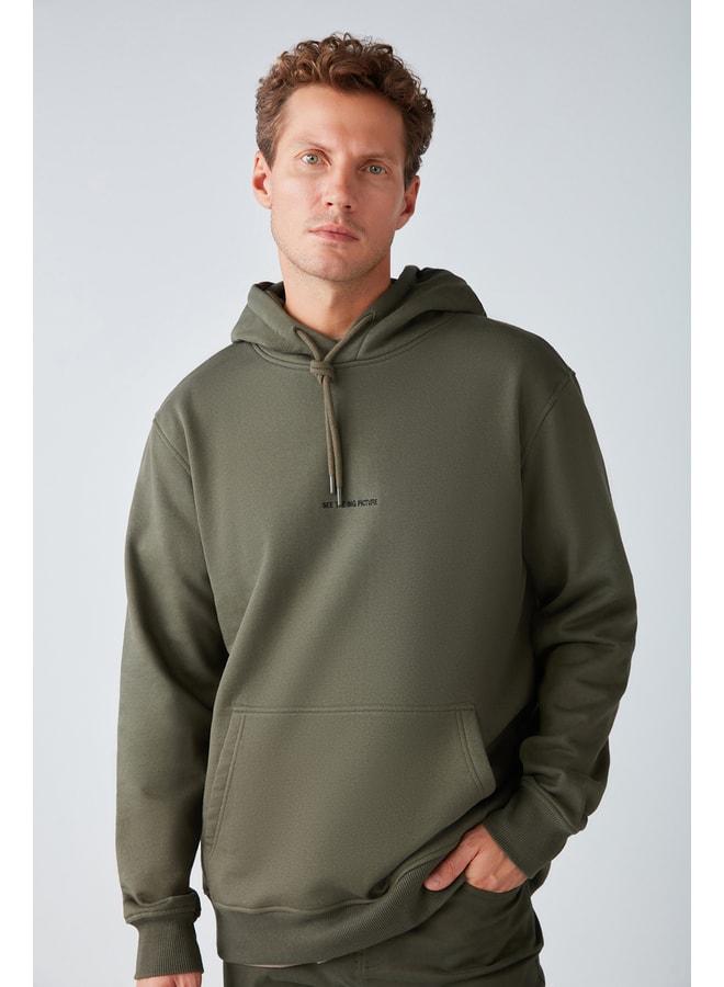 GRIMELANGE Epic Men's Egg‑Pattern Fabric Hooded Cord Regular Fit Embroidered Khaki Sweatshirt. - Image 2