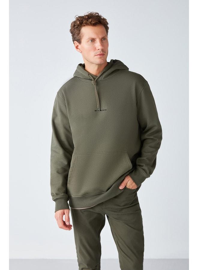 GRIMELANGE Epic Men's Egg‑Pattern Fabric Hooded Cord Regular Fit Embroidered Khaki Sweatshirt. - Image 3