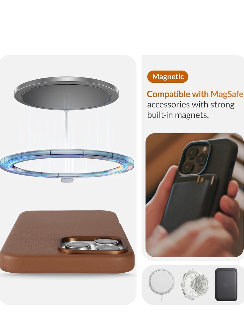 ELTRAZONE حافظة هاتف جلدية أوروبية كلاسيكية لجهاز آيفون 16 برو ماكس - بني داكن، تصبح ناعمة وطرية مع مرور الوقت، متوافقة مع MagSafe - Image 5