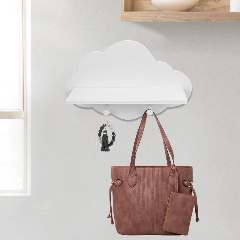 White Floating Shelf Wooden Wall Mounted Cloud Shape Storage Rack for Kitchen Bedroom - Image 3