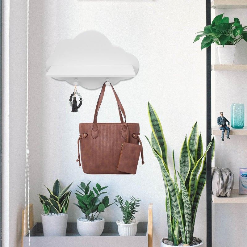 White Floating Shelf Wooden Wall Mounted Cloud Shape Storage Rack for Kitchen Bedroom - Image 5