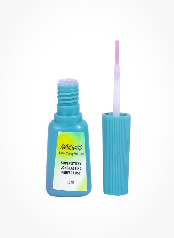 NAILWIND Brush On Nail Glue - Fast Drying Adhesive for Glue-On Nails & Repairs with Brush-On Applicator, Ideal for Tips & Wraps, Net 10ml - Image 1