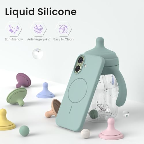 DIZORO Magnetic for iPhone 16 Case, Compatible with MagSafe, Integrated Silicone Camera Control Cover, Thicken Shockproof Drop Protection Phone Case for 16,Mint Green - Image 4