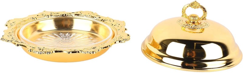 Asixxsix Butter Dish, Round Vintage Butter Keeper with Glass Lid for Sticks Cheese Desserts, Alloy Serving Plate with Removable Components for Wedding Party Christmas - Image 2