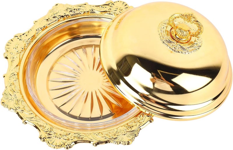 Asixxsix Butter Dish, Round Vintage Butter Keeper with Glass Lid for Sticks Cheese Desserts, Alloy Serving Plate with Removable Components for Wedding Party Christmas - Image 4