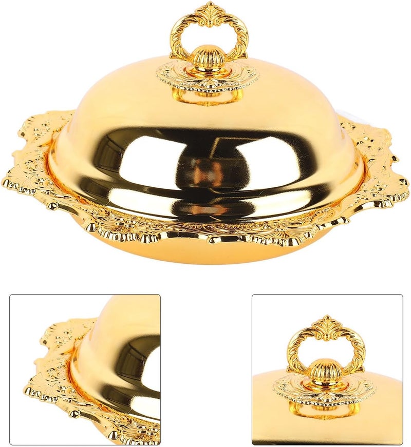 Asixxsix Butter Dish, Round Vintage Butter Keeper with Glass Lid for Sticks Cheese Desserts, Alloy Serving Plate with Removable Components for Wedding Party Christmas - Image 3
