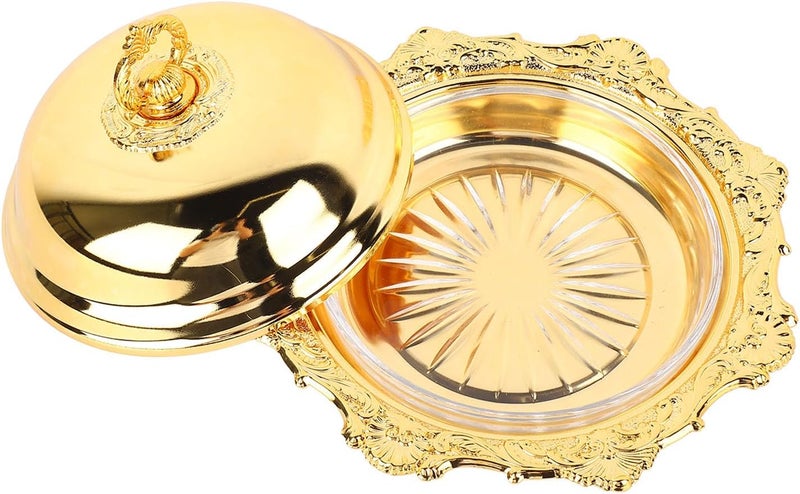 Asixxsix Butter Dish, Round Vintage Butter Keeper with Glass Lid for Sticks Cheese Desserts, Alloy Serving Plate with Removable Components for Wedding Party Christmas - Image 5