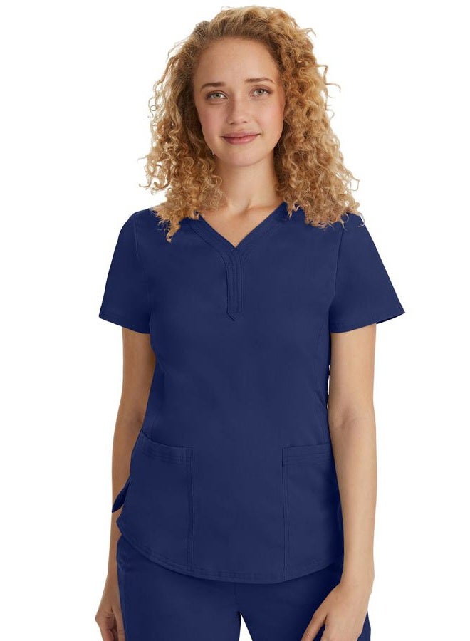 Healing Hands Purple Label Scrubs Women's Jane V-Neck 2 Pocket Top, Navy, L - Image 1
