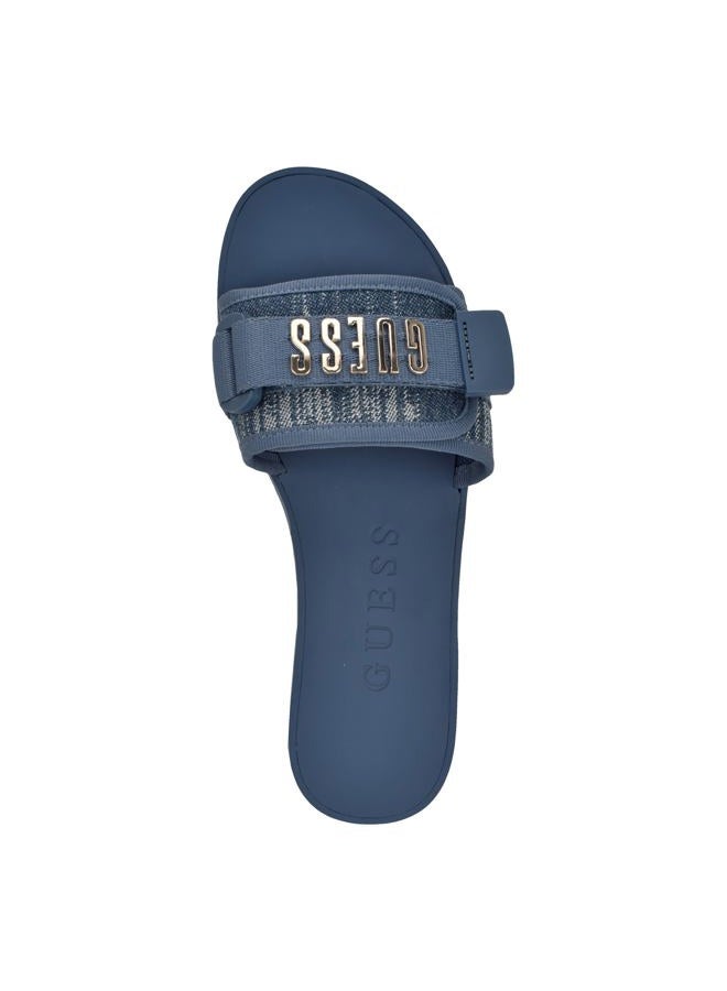 GUESS صندل إليز المسطح للنساء، دنيم أزرق متوسط، شعار 422، 36.5 EU - Image 5