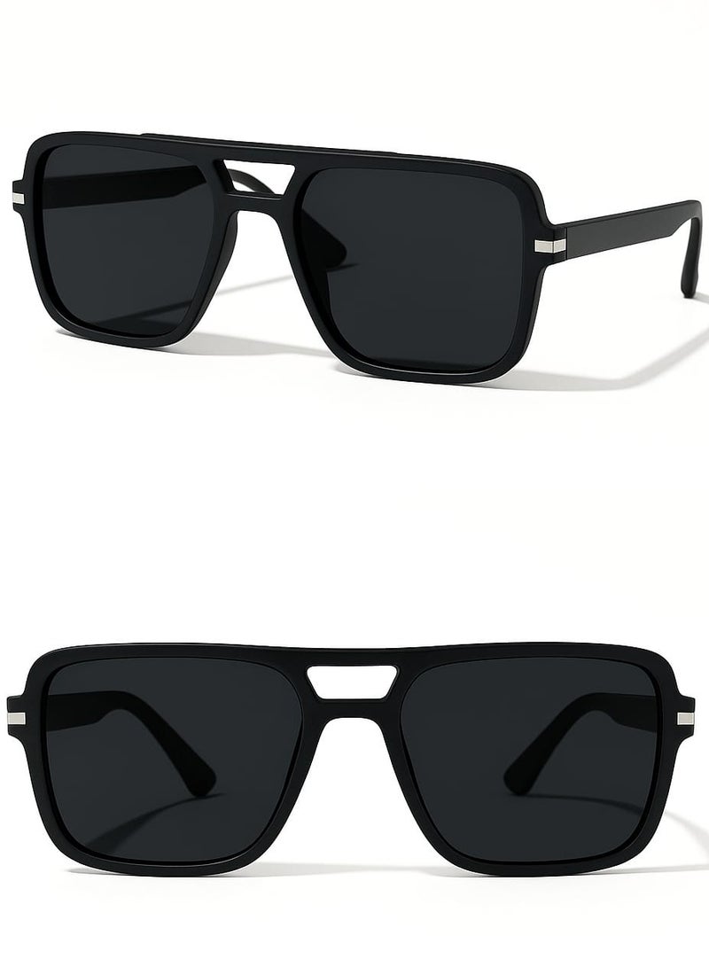 Retro BHR Elite Square Aviator Sunglasses for Men & Women | Matte Black Frame | Polarized Lenses | Full UV400 Protection - Image 4