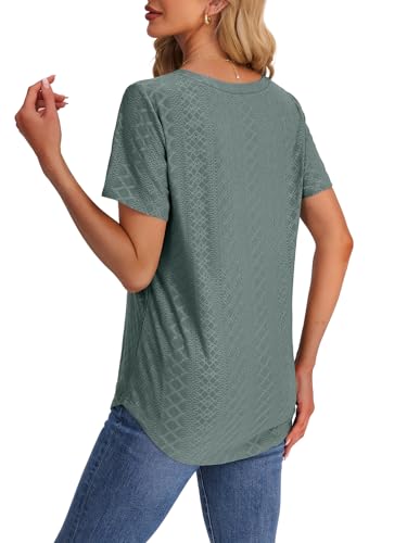 OFEEFAN Womens Tops Dressy Casual V Neck Short Sleeve Cute Plus Size T Shirts 2025 Spring Flowy Tees Summer Beach Vacation Outfits for Women Fashion Clothes Clothing Green 2XL - Image 5