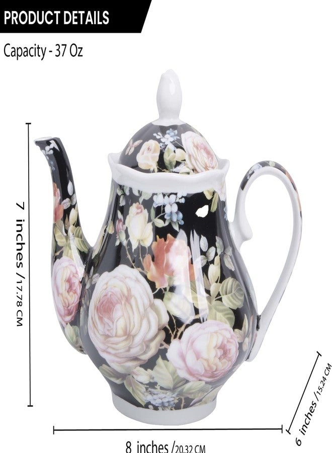 Palais Essentials European Style Ceramic Teapot Coffee Pot Water Pot Porcelain Vintage Gift Tea Pot - Moonlight Rose - Image 3