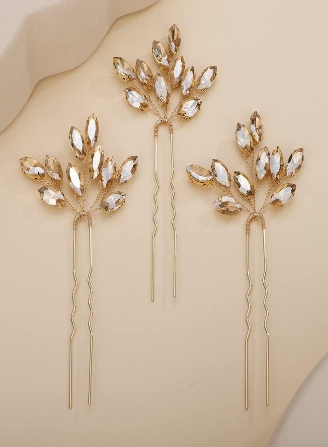 Rumtock 3pcs Champagne Hair Piece Handmade Crystal Hair Pins for Wedding Brides Women Girls Hair Styling Jewelry (Champagne) - Image 1