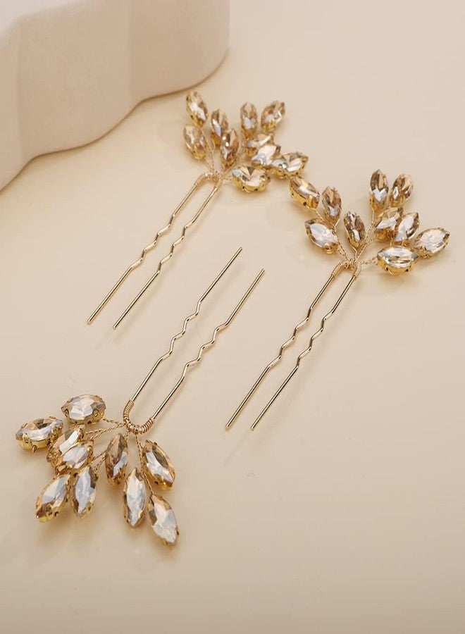 Rumtock 3pcs Champagne Hair Piece Handmade Crystal Hair Pins for Wedding Brides Women Girls Hair Styling Jewelry (Champagne) - Image 3