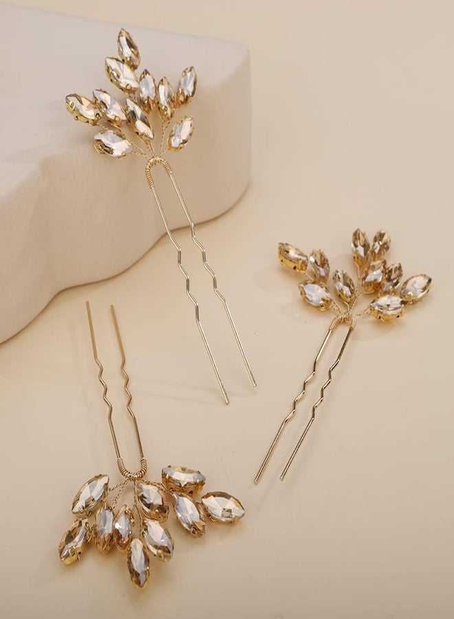 Rumtock 3pcs Champagne Hair Piece Handmade Crystal Hair Pins for Wedding Brides Women Girls Hair Styling Jewelry (Champagne) - Image 2