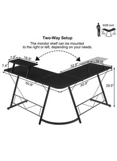 Favarey L-Shaped Desk Computer Corner Table, 51" Home Gaming Desk, Office Writing Workstation with Large Monitor Stand, Space-Saving, Easy to Assemble  - Image 3