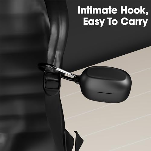 Sounce Earphone Case Cover Compatible for Boat Airdopes 200 Plus, Soft Silicone Skin Case Cover Shock-Absorbing Protective Case with Keychain - Black - Image 4