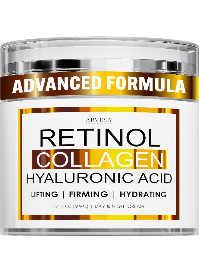 Arvesa Retinol Cream for Face - Facial Moisturizer with Collagen and Hyaluronic Acid - Hydrating Wrinkle Cream for Women and Men - Anti-Aging Day and Night Moisturizer For All Skin Types - Made in USA - Image 1