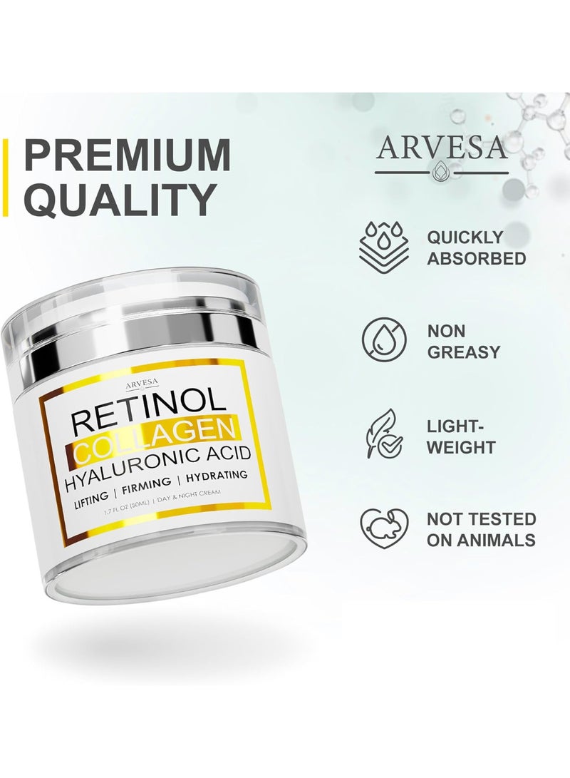 Arvesa Retinol Cream for Face - Facial Moisturizer with Collagen and Hyaluronic Acid - Hydrating Wrinkle Cream for Women and Men - Anti-Aging Day and Night Moisturizer For All Skin Types - Made in USA - Image 2