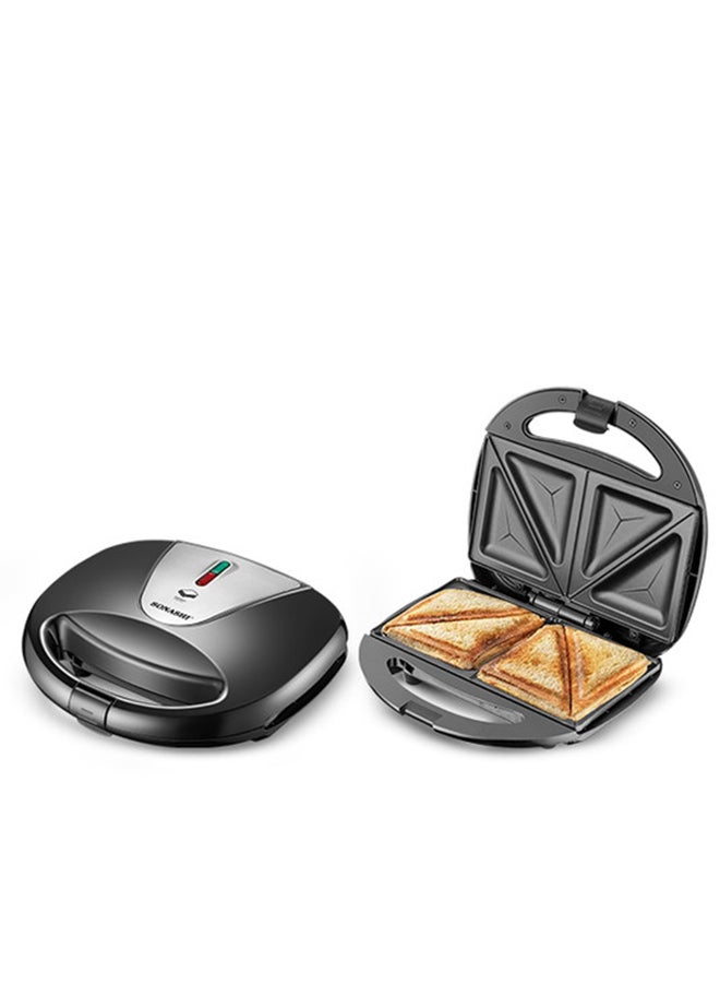 SONASHI 2 Slice Sandwich Maker with Non-Stick Plates | Overheat Protection, Power On/Off and Ready Indicator | Perfect for Breakfast 2 Slices 750 W SSM-884 Black/Silver - Image 1