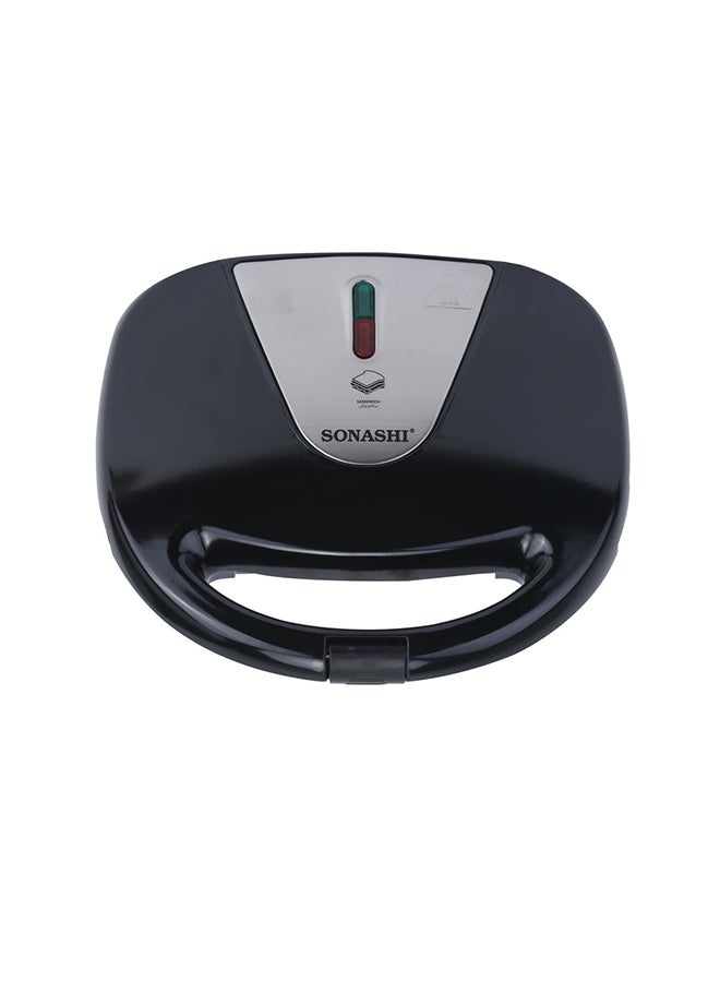 SONASHI 2 Slice Sandwich Maker with Non-Stick Plates | Overheat Protection, Power On/Off and Ready Indicator | Perfect for Breakfast 2 Slices 750 W SSM-884 Black/Silver - Image 5
