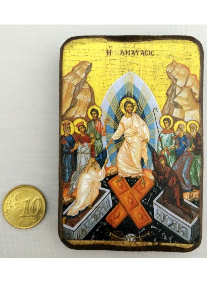Iconsgr Wooden Greek Christian Orthodox Wood Icon of the Resurrection / A0 - Image 2